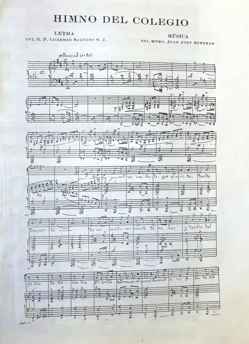 Himno del Colegio Santo Domingo (Orihuela), partitura